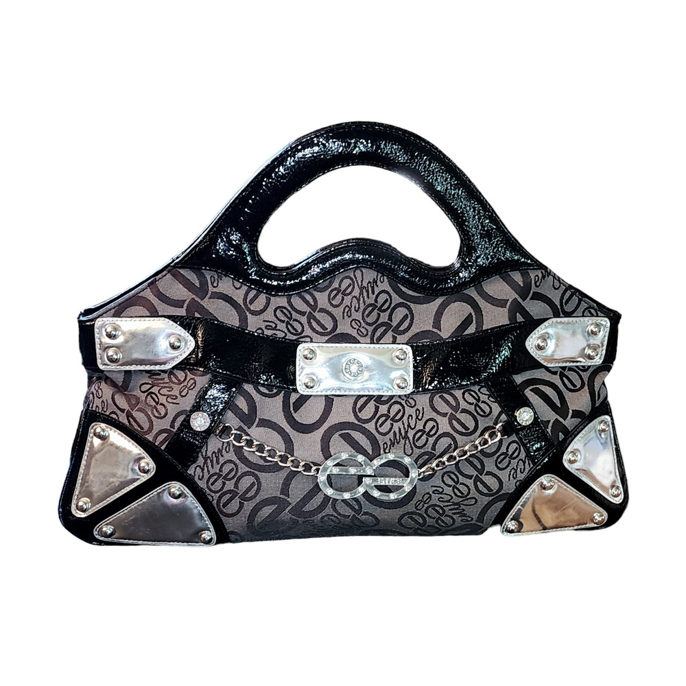 Enyce canvas and patent leather clutch evening bag purse handbag